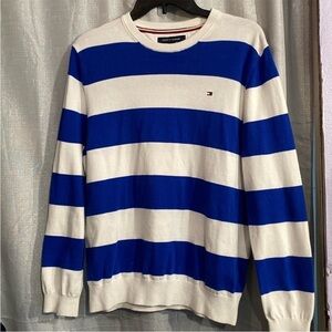 Tommy Hilfiger White and Blue crew neck sweater Sz Med